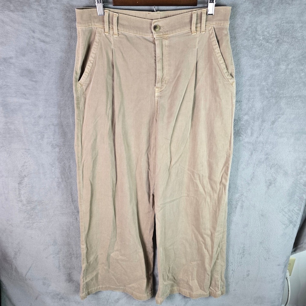 American Eagle Super‎ High Rise Wide Leg Pants Tan Khaki Pleated Womens Size 12